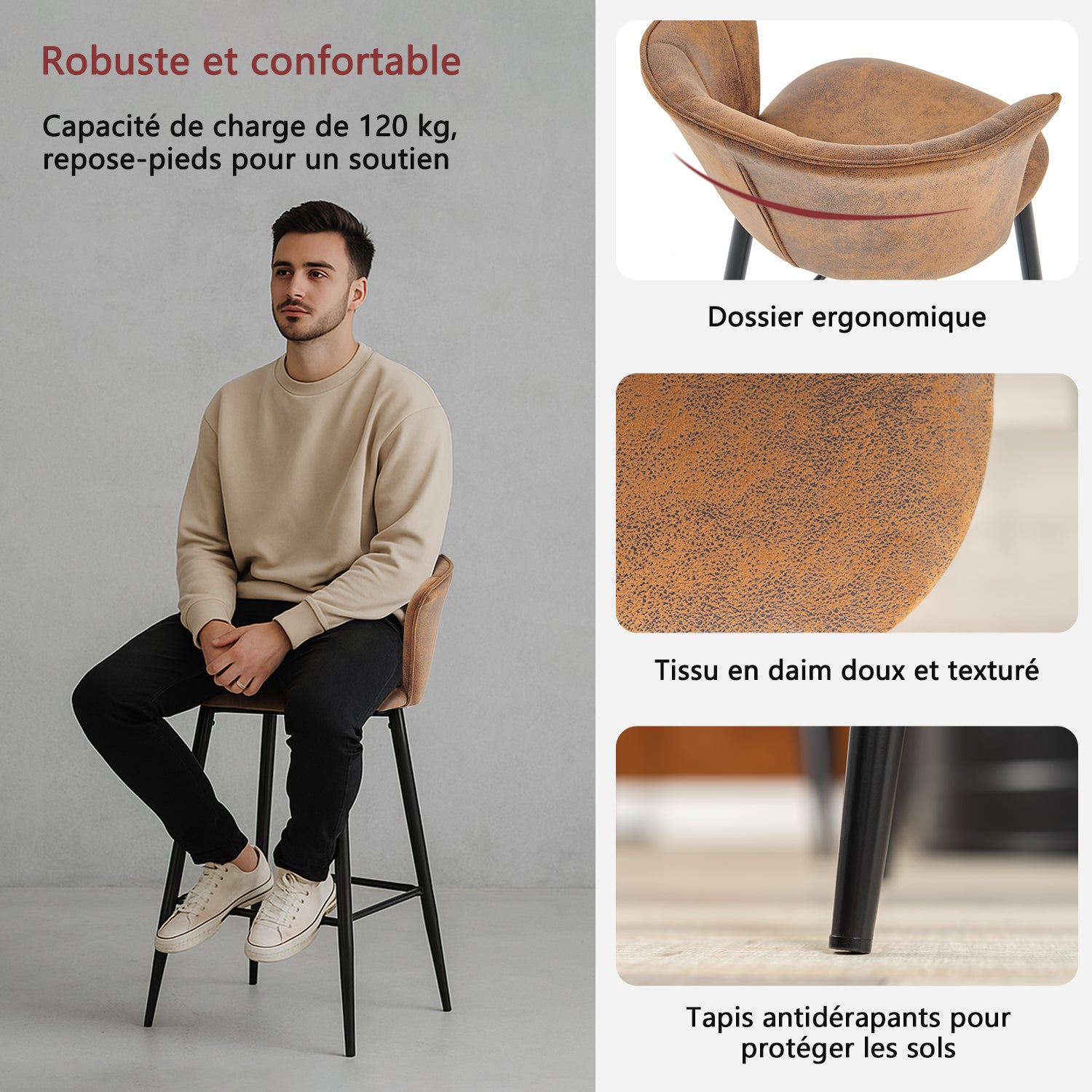 Set von 4 Industrial Bar Stools mit Armlehnen und Schwedendatei - Dononic Bar