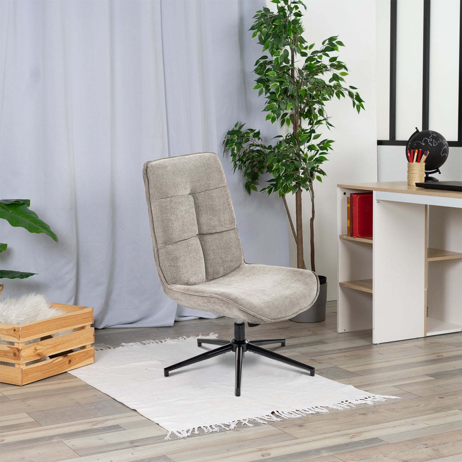 Fauteuil de loisirs réglable en tissu chenille gris pivotant à 360° - CHARLOTTE