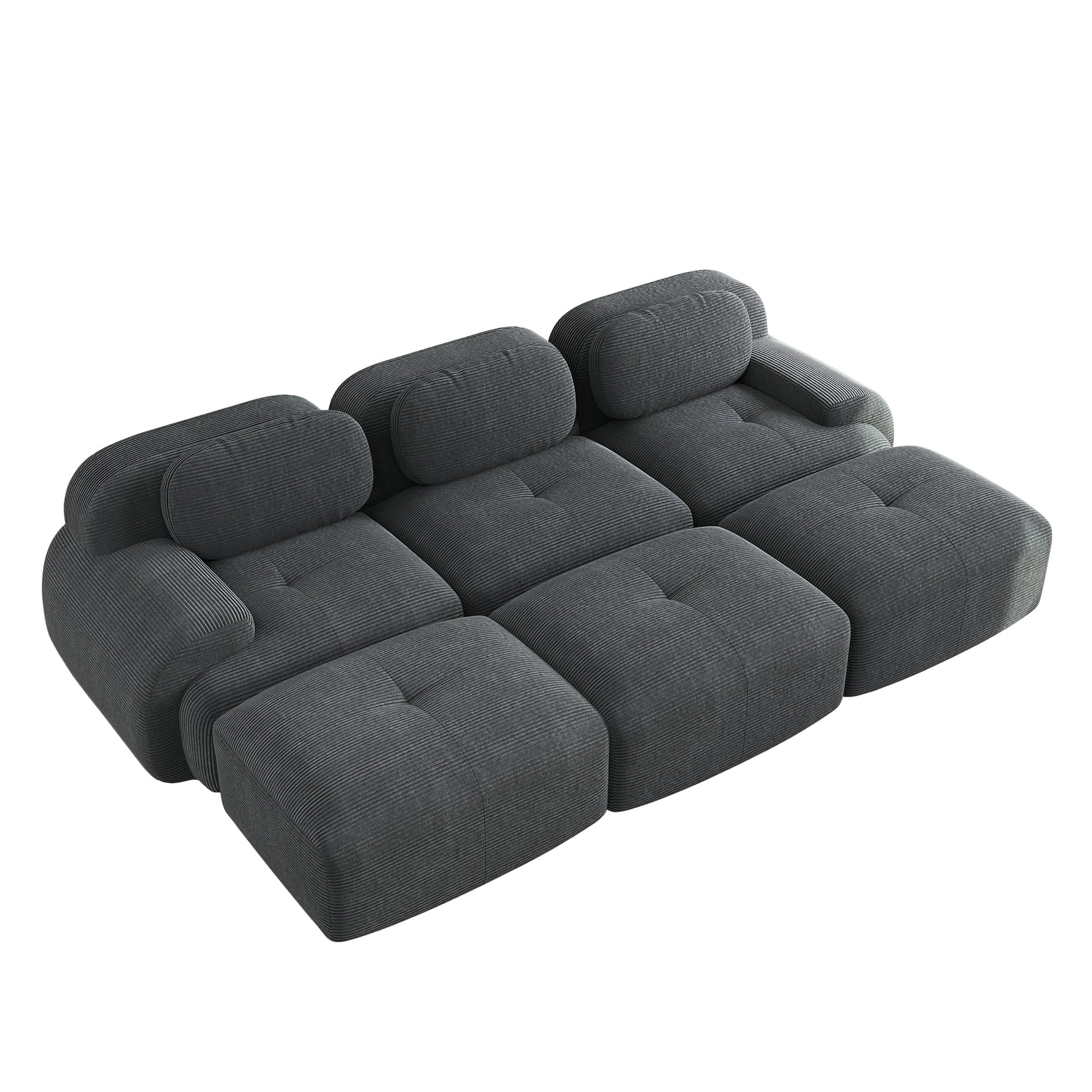 Ensemble de canapés avec accoudoirs incurvés et base antidérapante en tissu velours côtelé doux pour le salon, gris, siège 3 + tabouret 3