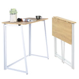 Bureau/table d'ordinateur industriel pliant en bois de chêne et en métal blanc - ASCOLI