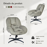 Fauteuil de bureau pivotant scandinave avec accoudoirs en velours côtelé, réglable, gris - LITHOPS FIX