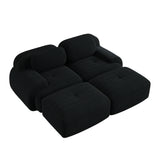 Ensemble de canapés avec accoudoirs incurvés et base antidérapante en tissu velours côtelé doux pour le salon, noir, siège 2 + tabouret 2
