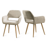 Lot de 2 fauteuils de salle à manger scandinaves avec accoudoirs en tissu beige - CROMWELL