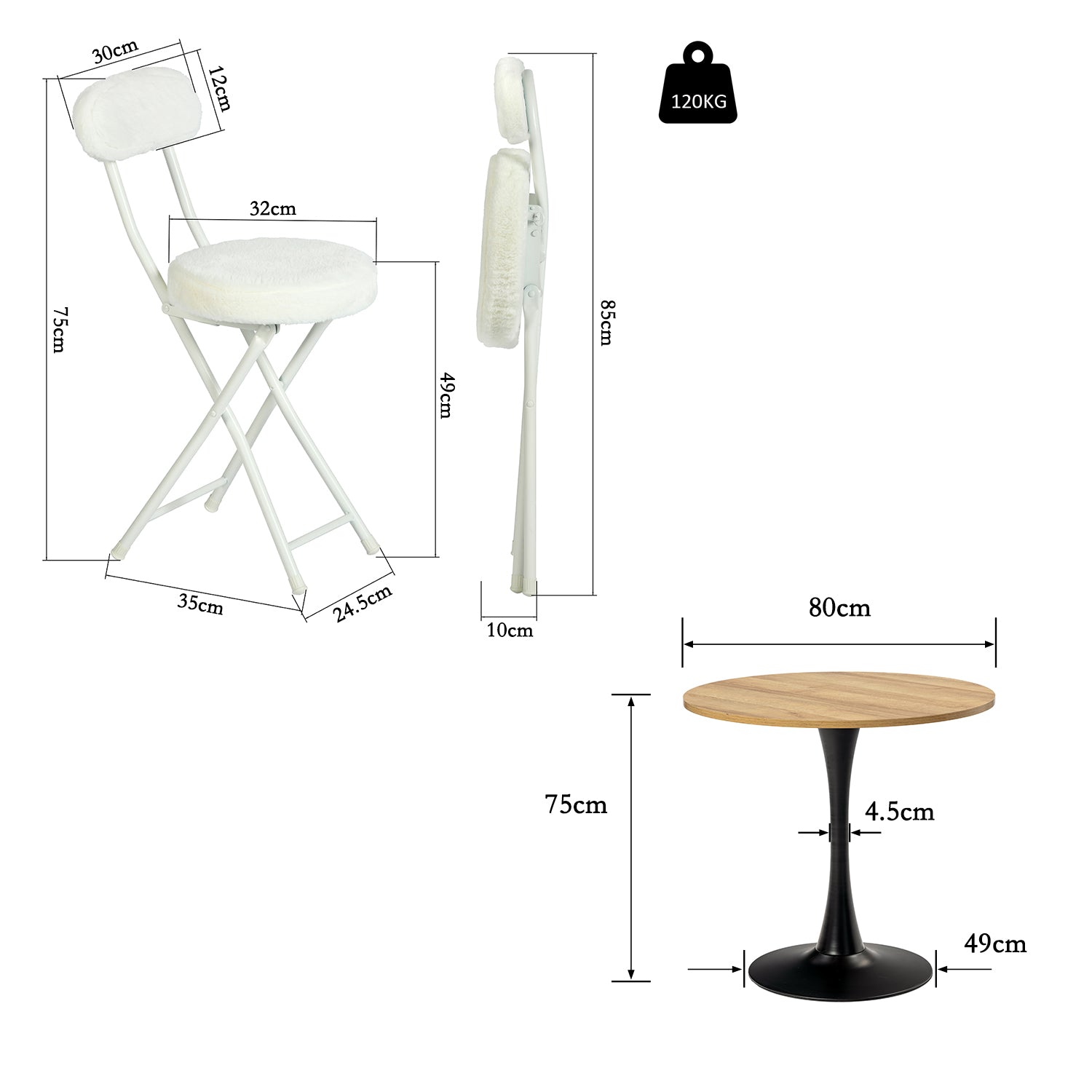 Runder Tisch in Walnussoptik Ø80 cm mit 4 schwarzen Samtstühlen, moderner und komfortabler Stil