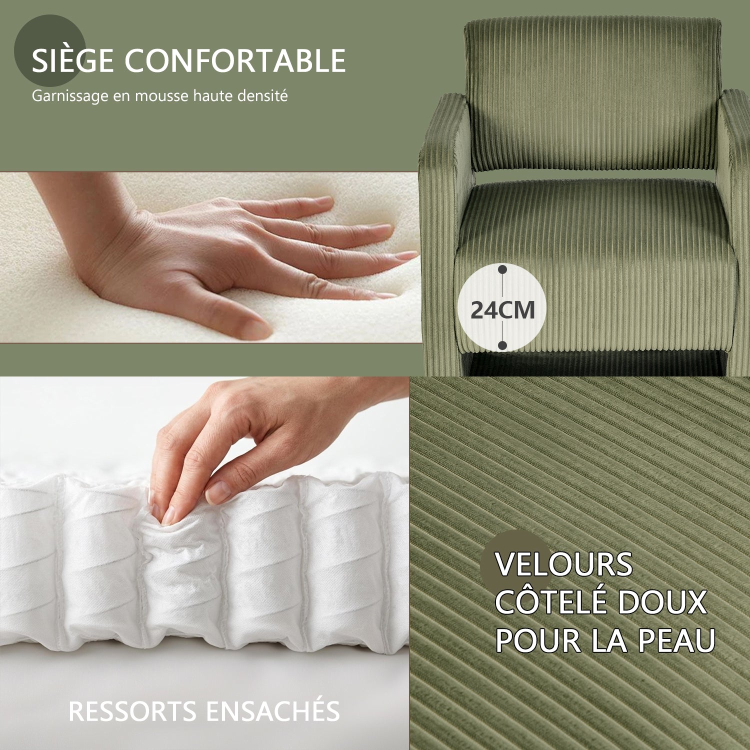 Loungesessel mit Armlehnen aus beigem Cord – DOMCO