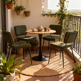 Ensemble de salle à manger de style scandinave composé d'une table ronde en chêne et de 4 chaises en tissu vert