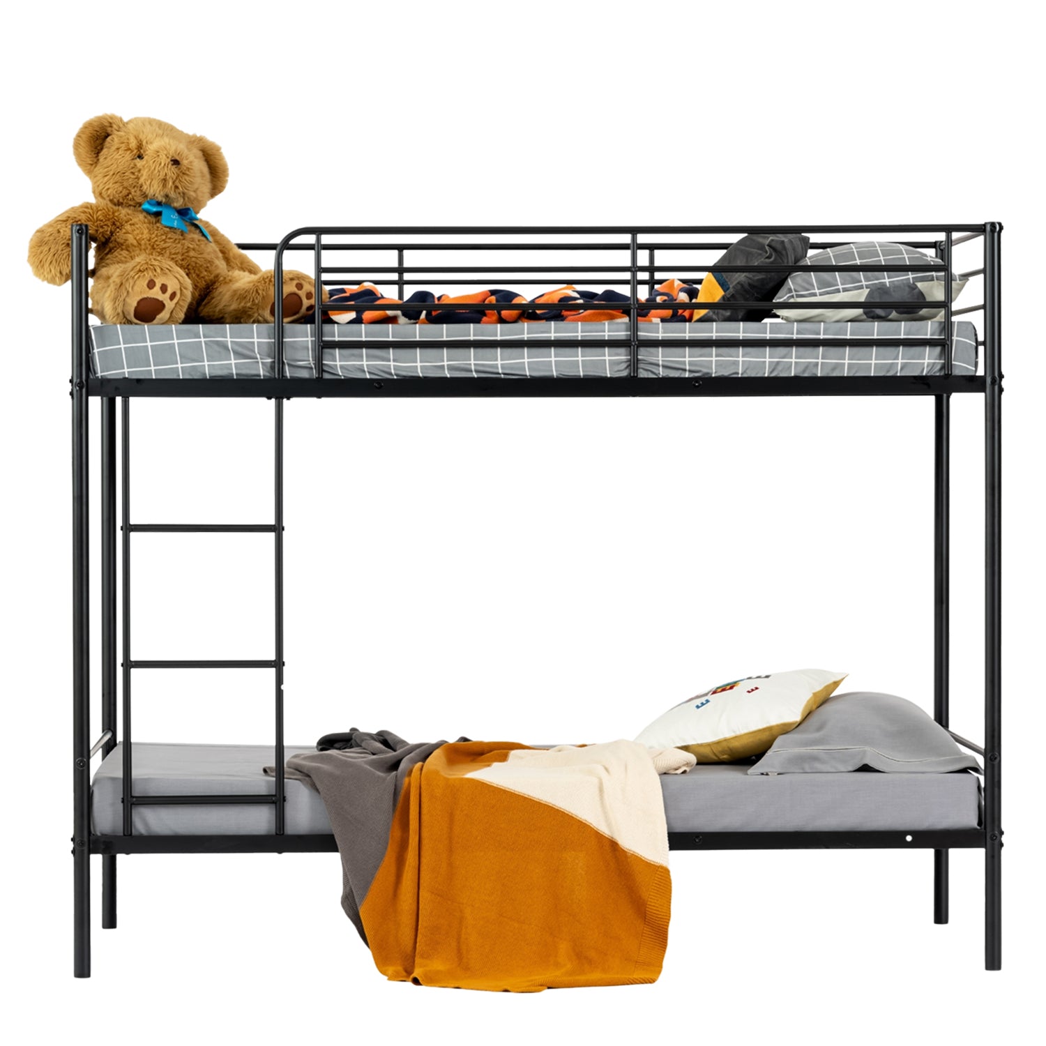 Lit superposé 2 places et 2 étages en métal noir avec échelle 90x190cm (matelas non inclus) - TWIN