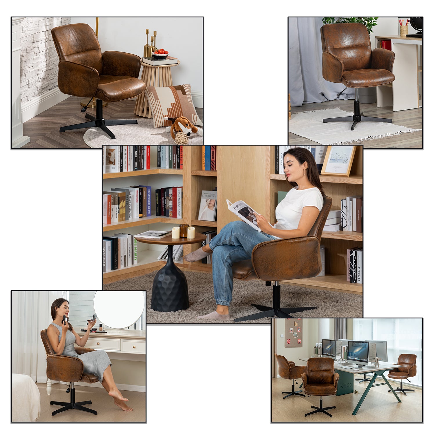 Ergonomisch verstellbarer Bürodrehstuhl mit Wildlederarmlehnen - THOMASINA