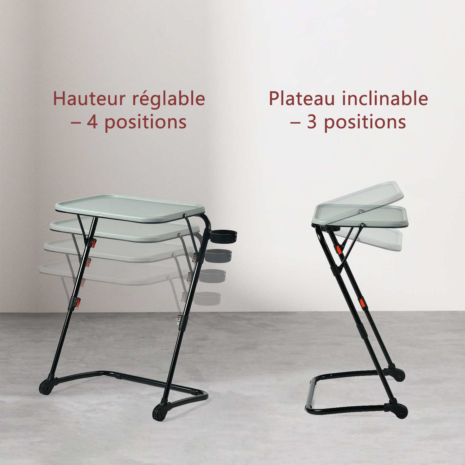 Table d’appoint pliable pour ordinateur portable, bout de canapé réglable en hauteur avec plateau inclinable et porte-gobelet - BASELINE