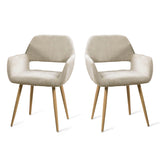 Lot de 2 fauteuils de salle à manger scandinaves avec accoudoirs en tissu beige - CROMWELL