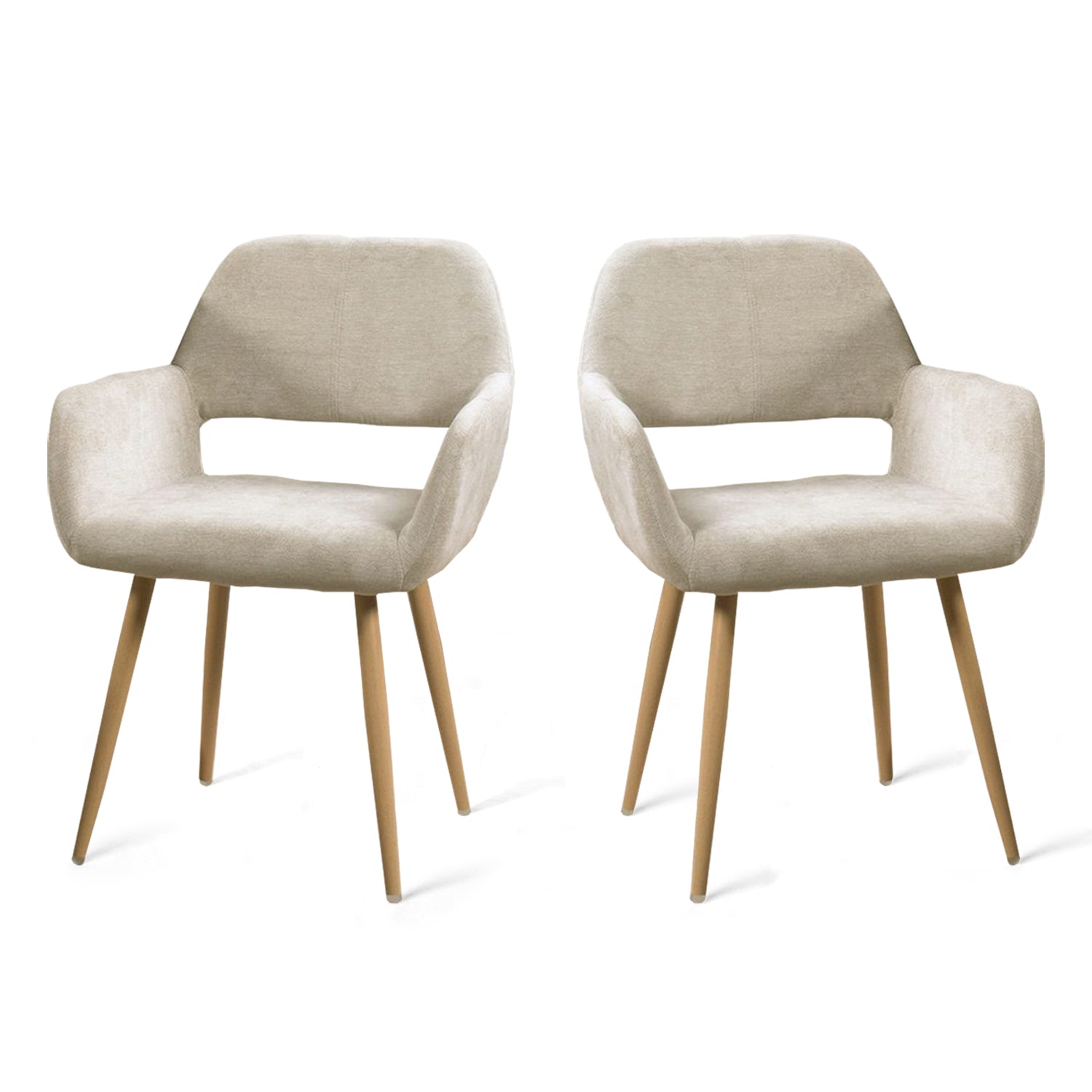 Lot de 2 fauteuils de salle à manger scandinaves avec accoudoirs en tissu beige - CROMWELL