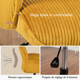 Fauteuil de bureau ergonomique pivotant et réglable avec accoudoirs en velours côtelé jaune - THOMASINA