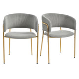 Lot de 2 chaises modernes en tissu côtelé gris avec pieds inclinés en bois et métal, dossier ergonomique et pieds réglables