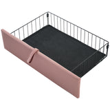 Lit enfant rembourré 90×190 cm avec LED et tiroir, velours rose (sans matelas)
