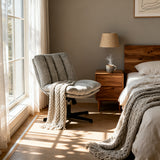 Drehbarer, verstellbarer Freizeitsessel mit Armlehnen aus beigem Cord – DUROTHIL