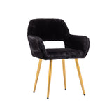 Chaise de salle à manger de style scandinave en fausse fourrure noire avec pieds en métal doré