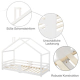 Lit cabane enfant 90x200 cm bois massif blanc avec barrière anti-chute et sommier à lattes