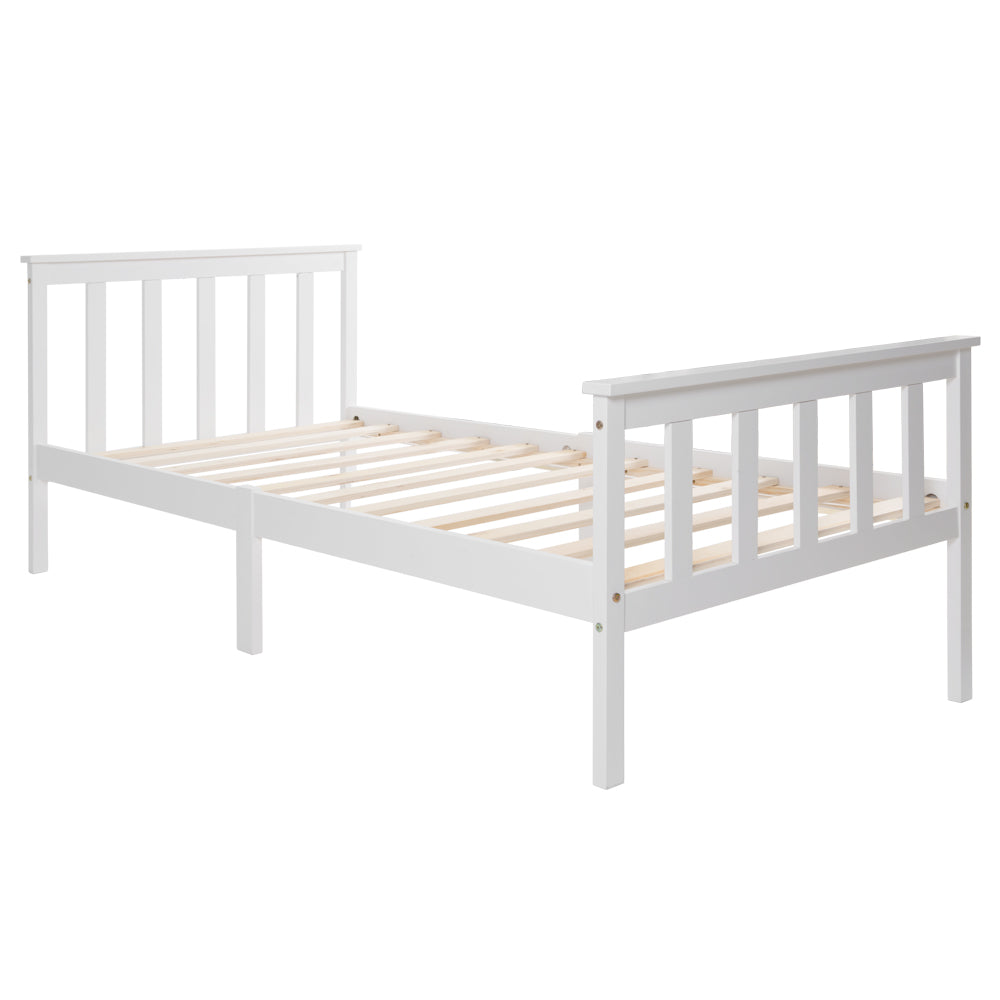 Einzelbett 90x200 cm weiß aus massivem Kiefernholz mit Lattenrost und Kopfteil (ohne Matratze)