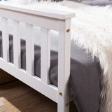 Lit double 140x200 cm en bois massif de pin blanc avec sommier à lattes – Design robuste et élégant pour adultes et enfants (sans matelas)