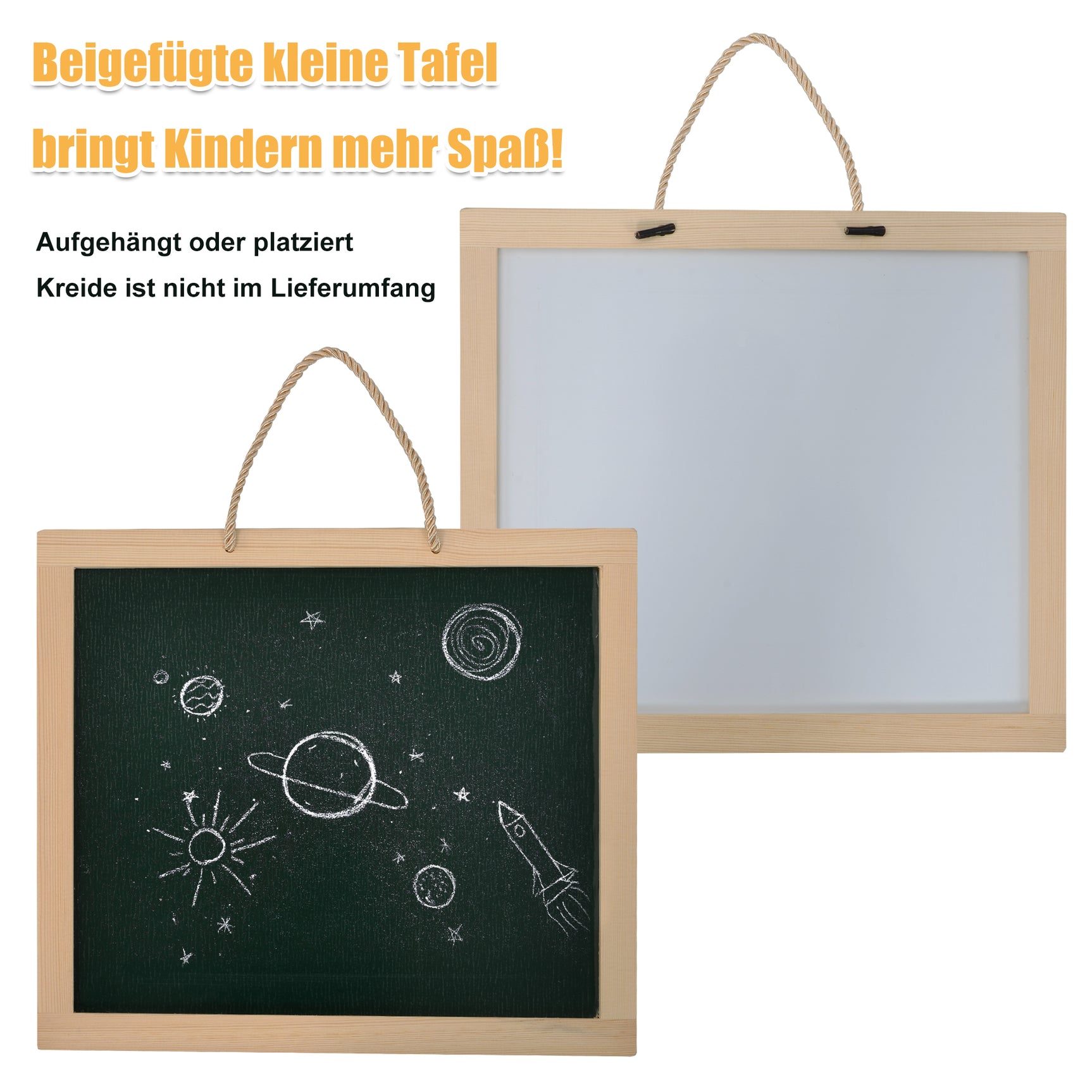 Lit cabane enfant 90x200 cm blanc en bois massif avec tableau noir, sommier à lattes et barrières de sécurité, sans matelas