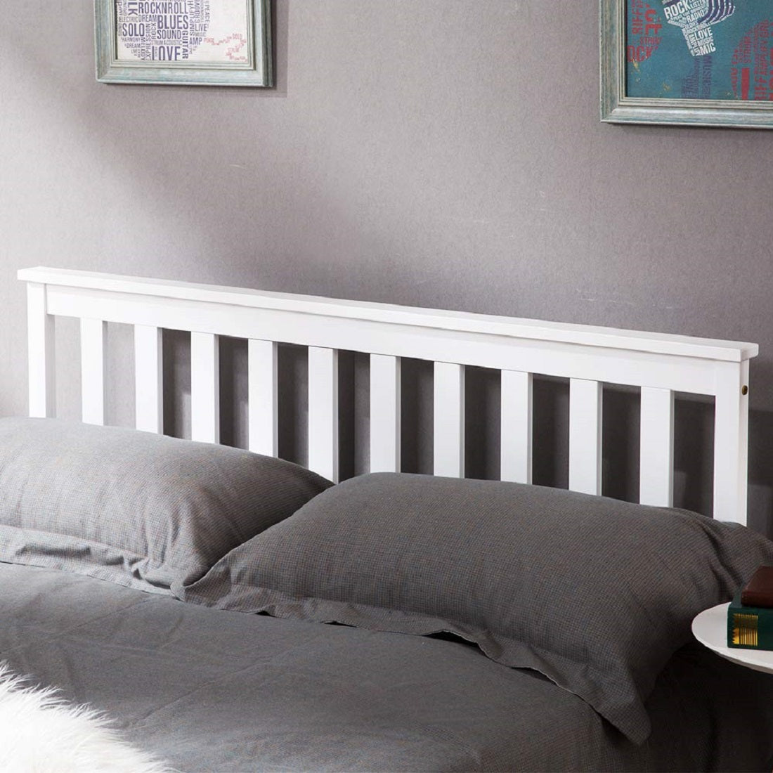 Lit double 140x200 cm en bois massif de pin blanc avec sommier à lattes – Design robuste et élégant pour adultes et enfants (sans matelas)