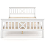Lit double 140x200 cm blanc en bois massif de pin avec sommier à lattes et tête de lit (sans matelas)
