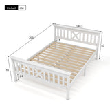 Lit double 140x200 cm blanc en bois massif de pin avec sommier à lattes et tête de lit (sans matelas)