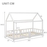 Lit cabane enfant 90x200 cm blanc en bois massif avec tableau noir, sommier à lattes et barrières de sécurité, sans matelas