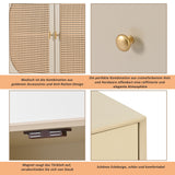 Salón y comedor buffet en blanco roto con puertas de ratán y 3 cajones, moderna unidad de almacenamiento de 120 cm de ancho