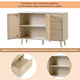 Salón y comedor buffet en blanco roto con puertas de ratán y 3 cajones, moderna unidad de almacenamiento de 120 cm de ancho