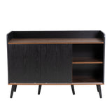 Buffet moderno en negro y madera con 3 cajones y puertas correderas estriadas