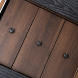 Buffet moderno en negro y madera con 3 cajones y puertas correderas estriadas