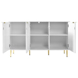 Sideboard moderne à motifs de fleurs 127×45×75cm Commode blanche avec pieds et poignées dorées 2 étagères 6 compartiments pour salon chambre à coucher et salle de bains