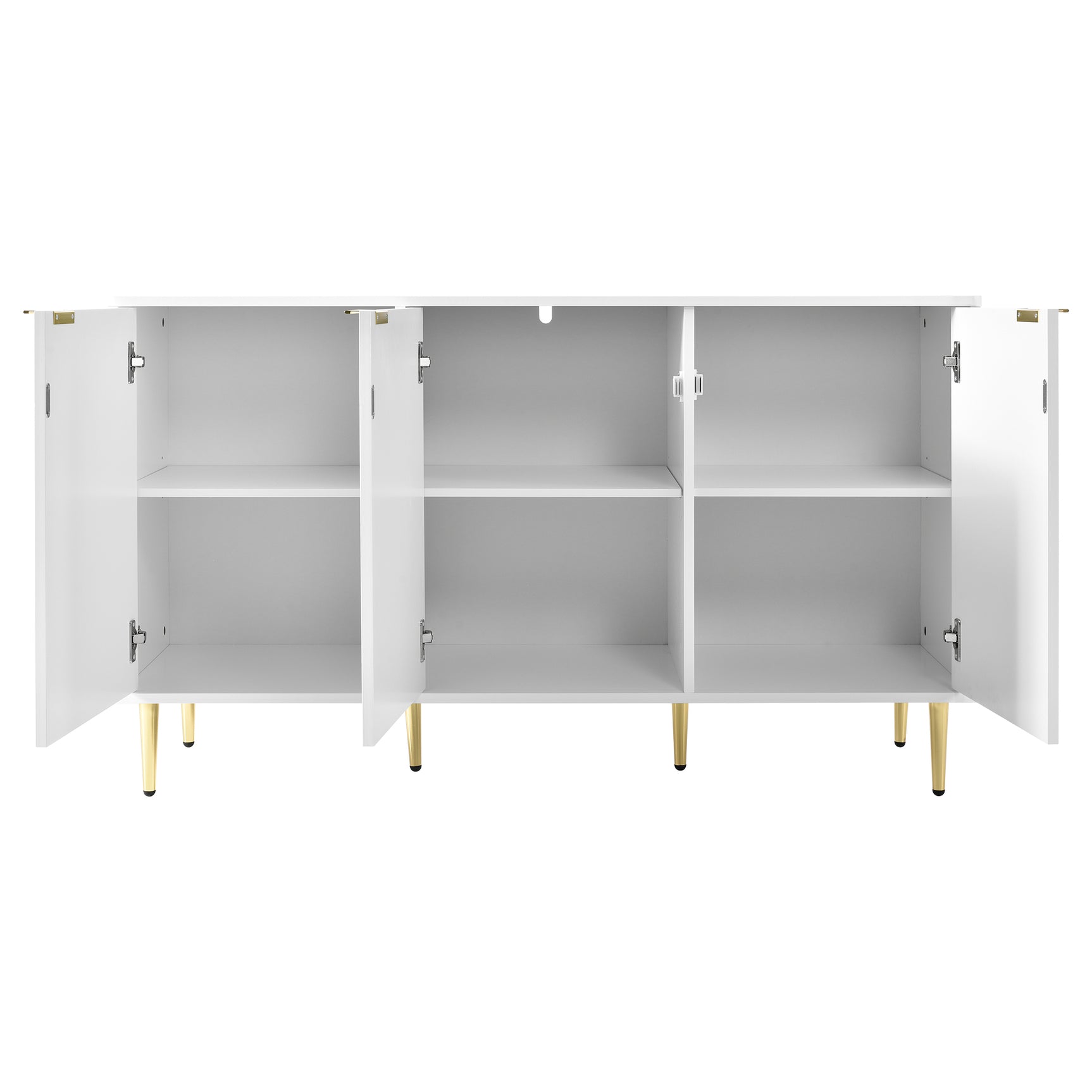 Sideboard moderne à motifs de fleurs 127×45×75cm Commode blanche avec pieds et poignées dorées 2 étagères 6 compartiments pour salon chambre à coucher et salle de bains