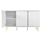 Sideboard moderne à motifs de fleurs 127×45×75cm Commode blanche avec pieds et poignées dorées 2 étagères 6 compartiments pour salon chambre à coucher et salle de bains
