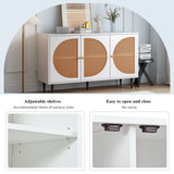 Buffet blanc moderne avec 3 portes en rotin et pieds en métal