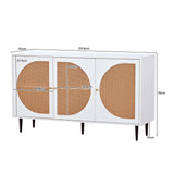 Buffet blanc moderne avec 3 portes en rotin et pieds en métal