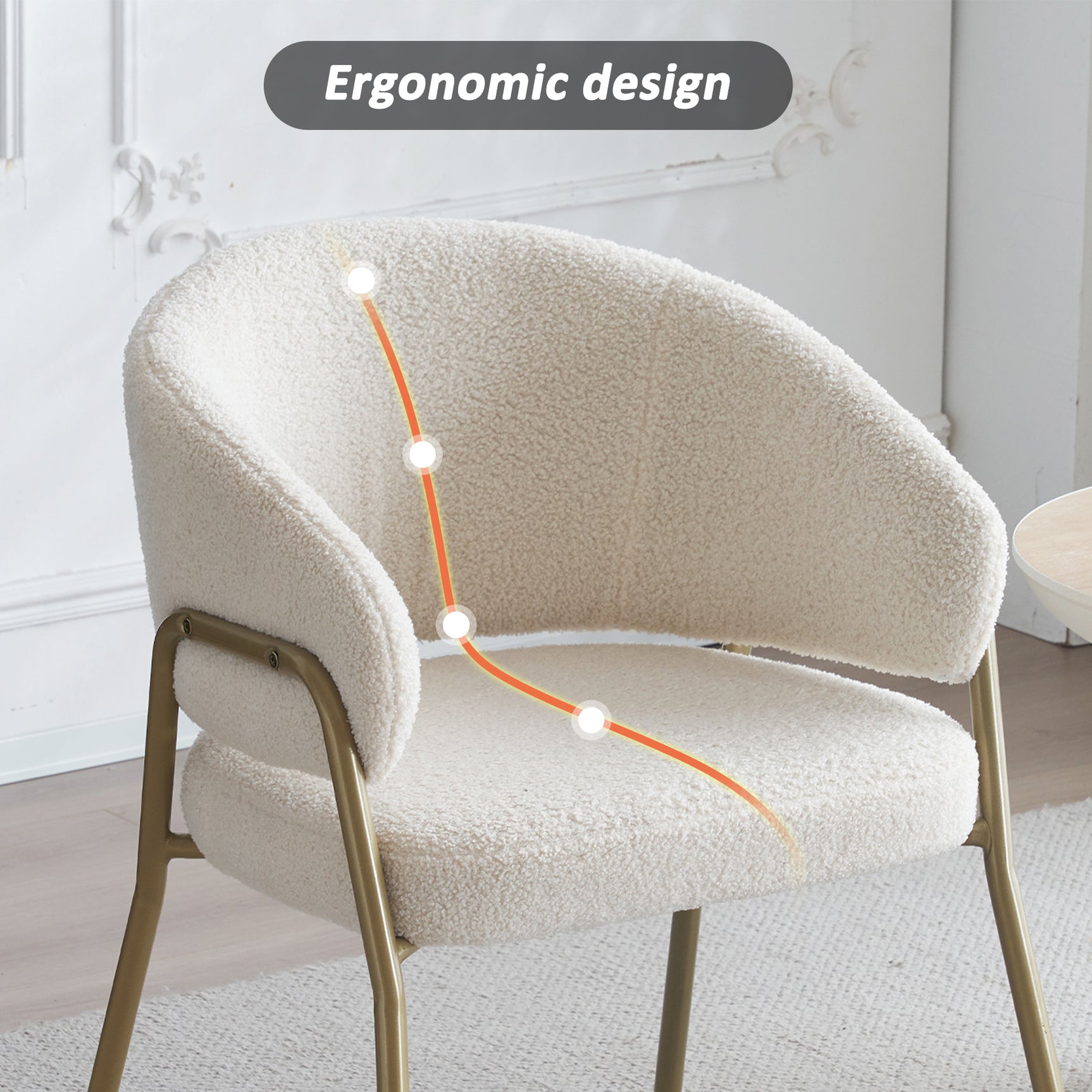 Lot de 6 chaises de salle à manger modernes en tissu effet laine blanche avec pieds dorés