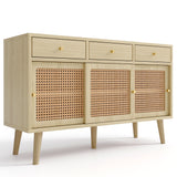 Retro -Eichenholz -Holzbuffet mit 3 Schubladen, 3 Schiebetüren und verstellbaren Regalen - 120 x 40 x 78 cm