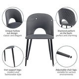 Lot de 2 chaises de salle à manger en velours gris avec dossier à motif diamant, pieds en métal réglables et assise rembourrée