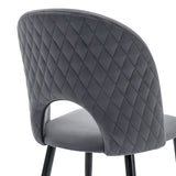 Lot de 2 chaises de salle à manger en velours gris avec dossier à motif diamant, pieds en métal réglables et assise rembourrée