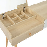 Copeador de madera con espejo plegable, 3 cajones de almacenamiento blanco y diseño blanco - 100x40x78 cm