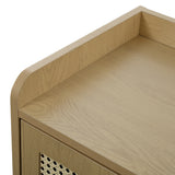 Meuble à chaussures en rotin naturel 80x35x105 cm avec 2 portes, 5 étagères fixes, poignées et pieds en bois massif, idéal pour entrée et couloir