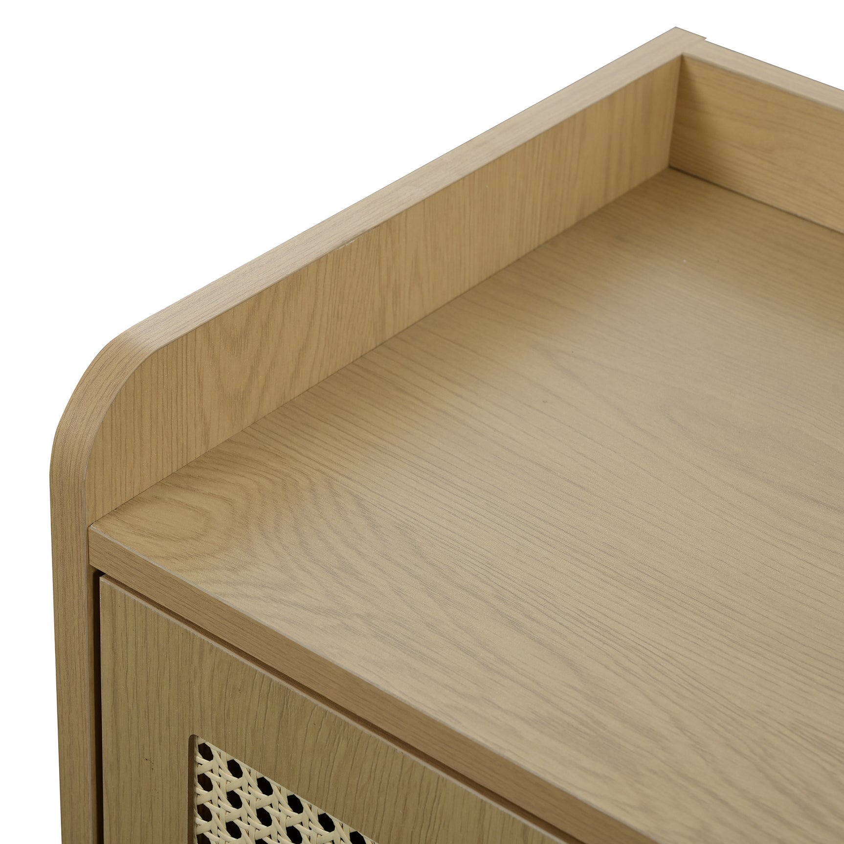 Meuble à chaussures en rotin naturel 80x35x105 cm avec 2 portes, 5 étagères fixes, poignées et pieds en bois massif, idéal pour entrée et couloir