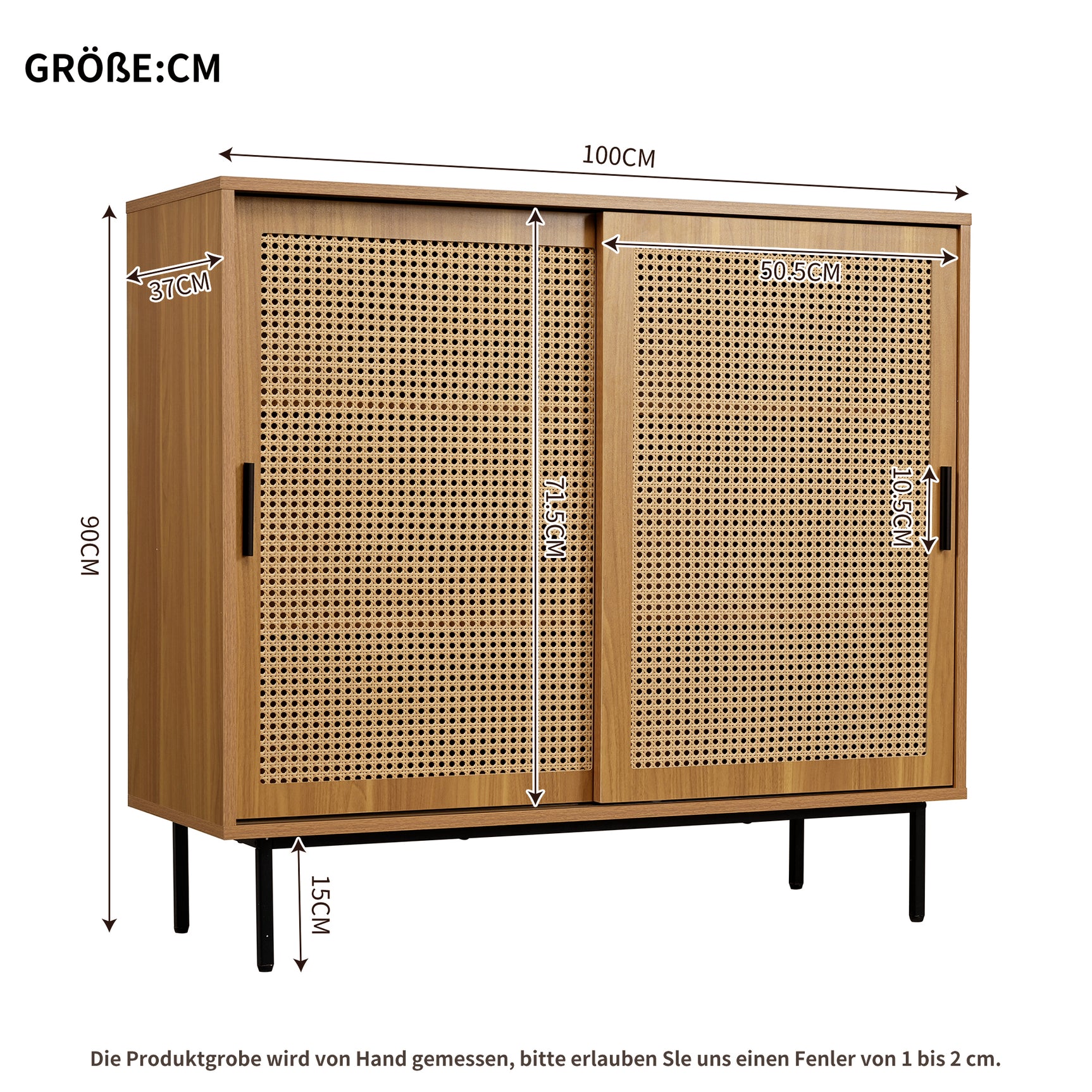Wooden kitchen buffet Country style with 2 sliding doors and adjustable shelves - 100 × 90 × 37 cm