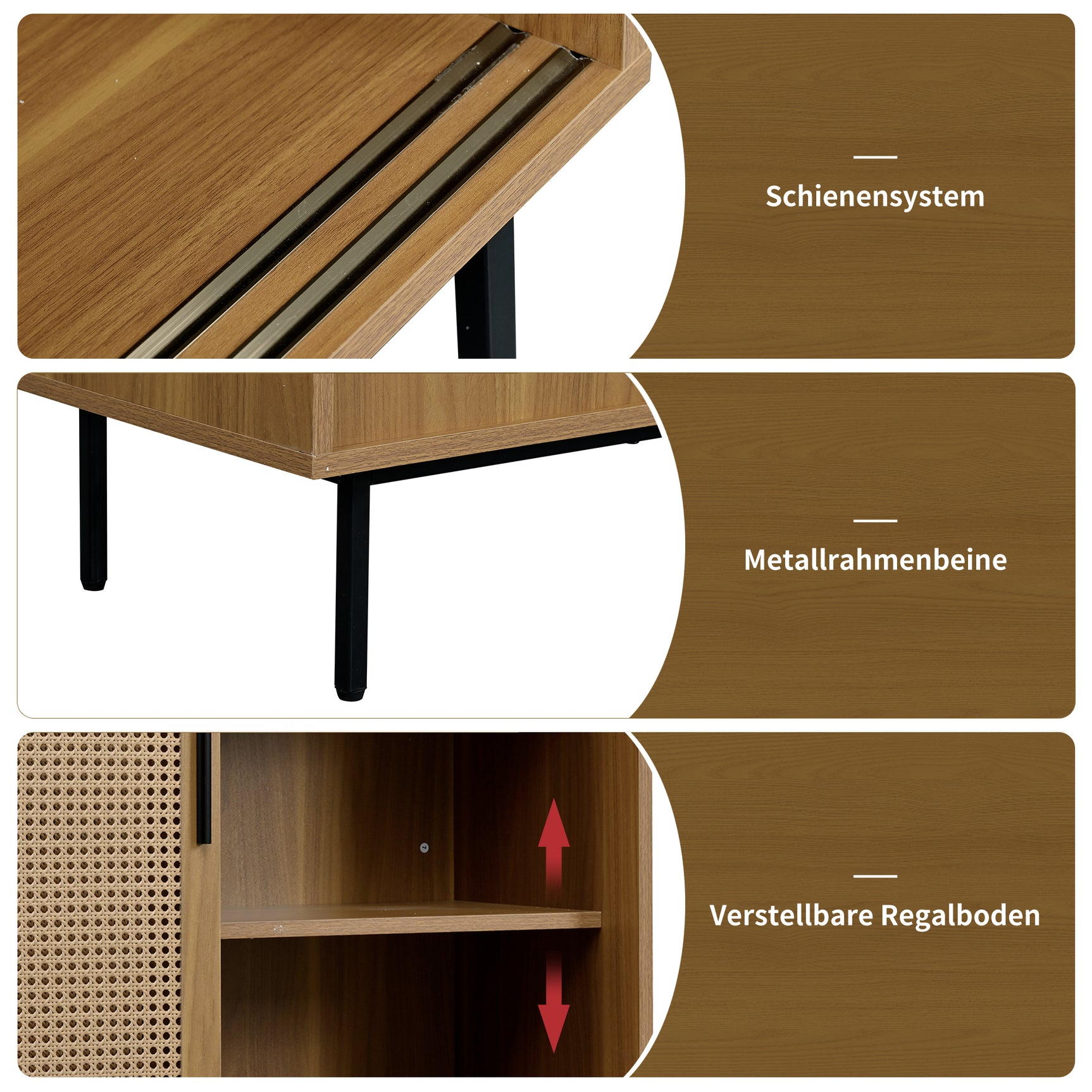 Wooden kitchen buffet Country style with 2 sliding doors and adjustable shelves - 100 × 90 × 37 cm