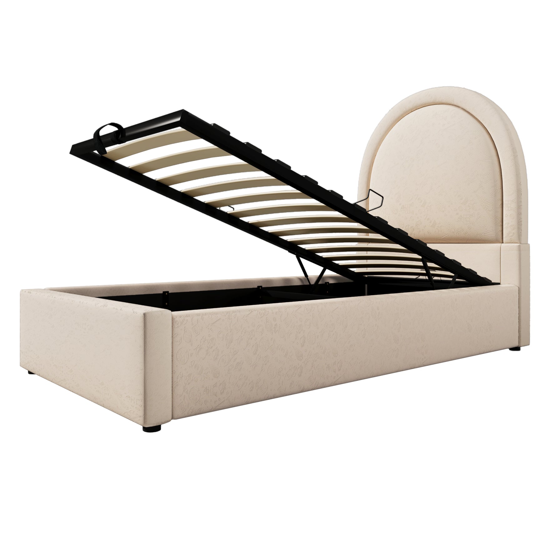 Lit enfant 90×190 cm rembourré (sans matelas) en PU beige avec tête de lit arquée