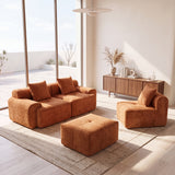 Canapé d’angle modulaire orange 3 places avec pouf