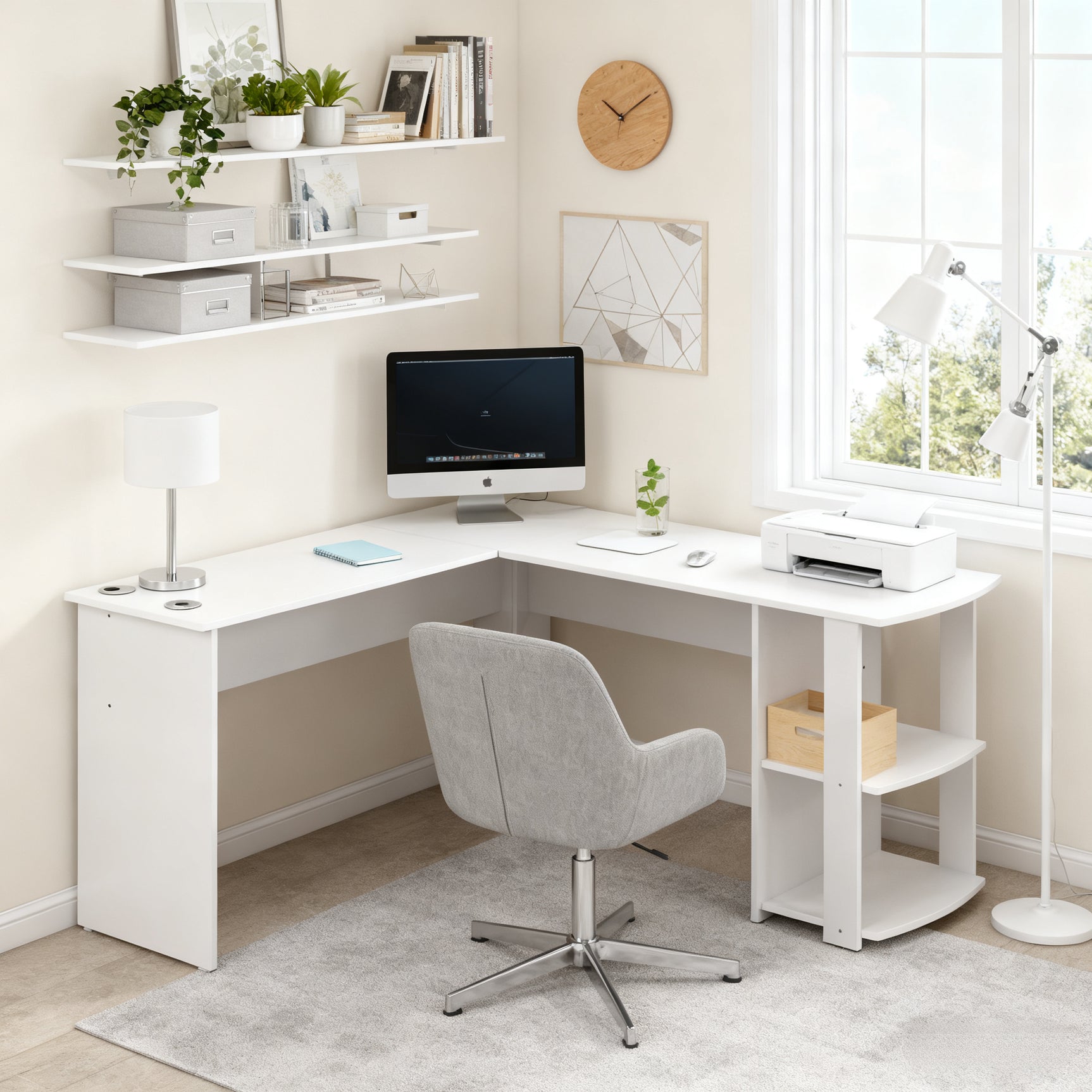Eckschreibtisch L-forme 140x140x75 cm Computertisch avec 2 étagères, tabletop en contreplaqué blanc pour bureau à domicile