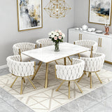 Lot de 6 chaises pivotantes de salle à manger en velours beige avec pieds en métal doré